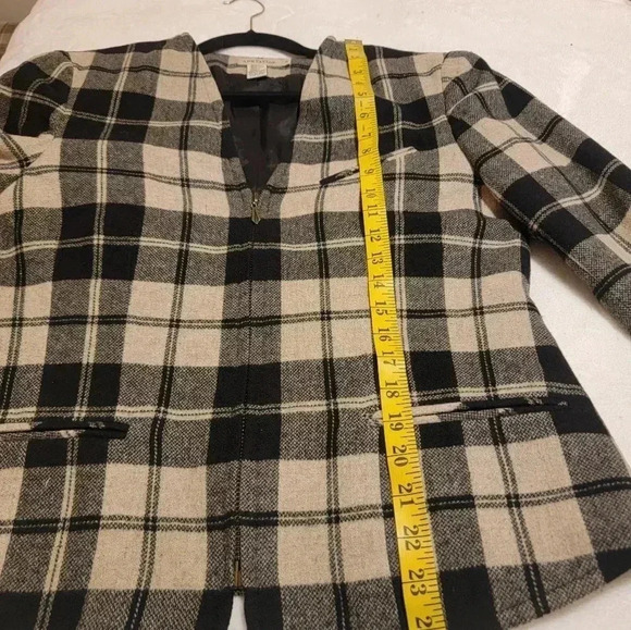 Ann Taylor Blazer Plaid Womens Medium Wool Blend Jacket Black Beige Academia y2k - Picture 7 of 7